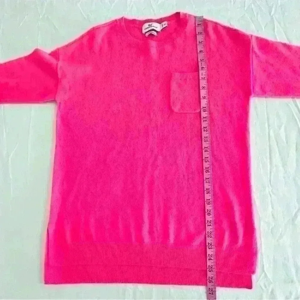 Vineyard Vines Cashmere Sweater Neon Pink Crew Neck Pocket XXS - Picture 10 of 11